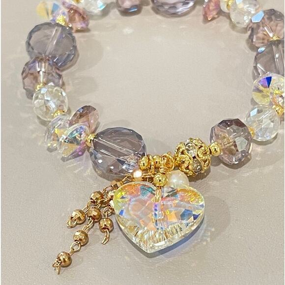 Purple Heart Swarovski Beaded Bracelet - Picture 4 of 10